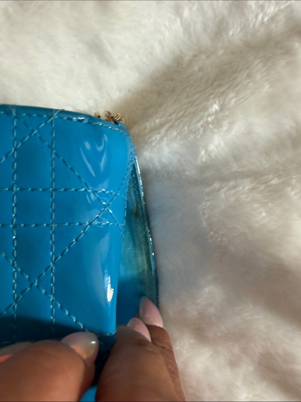 Christian Dior Lady Dior Cannage Patent Leather Turquoise Wallet - Picture 11 of 12
